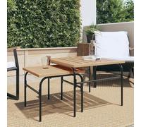 HaoChrymec Mesas Nido de Exterior, 2 Piezas con Estructura de Acero y Tablero de Listones, Diseño Apilable y Resistente a la Intemperie, Mesa Auxiliar Exterior,Marrón y Negro, 55.5x55.5x41.5 cm