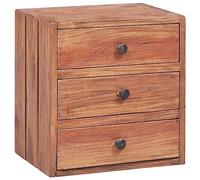 HaoChrymec Mesita de Noche con 3 Cajones, Madera Maciza Recuperada, Estilo Rústico y Vintage, Mesa de Cabeceira, Mesitas Auxiliares, para Dormitorio, Color Natural, 35x25x35 cm