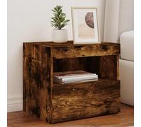 HaoChrymec Mesita de Noche con Luces LED, Material Madera Contrachapada, Diseño Moderno con Almacenamiento, Mesa de Cabeceira, Mesitas Auxiliares, para Dormitorio, Color Roble Ahumado, 50x40x45 cm