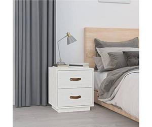 HaoChrymec Mesita de Noche, Madera Maciza de Pino con 2 Cajones, Diseño Rústico y Funcional, Mesa de Cabeceira, Mesita Auxiliar, para Dormitorio, Color Blanco, 40x34x45 cm