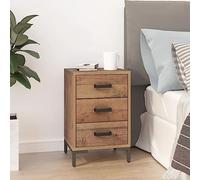 HaoChrymec Mesita de Noche, Madera Maciza de Pino Recuperada con Patas Metálicas, Estilo Vintage Industrial, Mesa de Cabeceira, Mesitas Auxiliares, para Dormitorio, Color Marrón, 40x30x55 cm