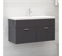 HaoChrymec Mueble Bajo de Lavabo Gris Alto Brillo, Madera de Ingeniería, Diseño Compacto, Armario Baño Auxiliar, Apto para Baño y Dormitorio, 90 x 38.5 x 46 cm