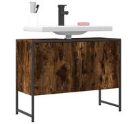 HaoChrymec Mueble Bajo Lavabo, Acero con Recubrimiento en Polvo y Madera de Ingeniería, Diseño Compacto, Mueble de Baño Auxiliar, Armario Multiusos, para Baño y Aseo, Color Roble Ahumado, 80x33x60 cm