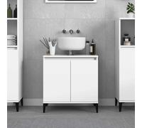 HaoChrymec Mueble Bajo Lavabo Blanco 58x33x60 cm, Material a Base de Madera, Diseño Funcional con Patas de Madera, Mueble Auxiliar de Baño, Armario Multiusos, Ideal para Baño y Dormitorio