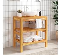 HaoChrymec Mueble Bajo Lavabo con 2 Estantes, Teca Maciza, Diseño Práctico, Toallero Integrado, Mueble Baño Auxiliar, para Baño y Cocina, 74 x 45 x 75 cm