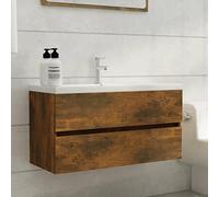 HaoChrymec Mueble Bajo Lavabo con Cajón, Madera de Ingeniería, Diseño Sencillo, Mueble de Baño Auxiliar, Armario Multiusos, para Baño y Sala, Color Roble Ahumado, 90 x 38.5 x 45 cm