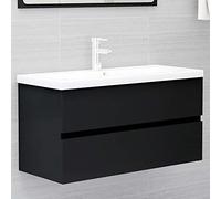 HaoChrymec Mueble Bajo Lavabo de Baño, Madera de Ingeniería, Diseño Elegante y Funcional, Armario Multiusos, Cajón de Almacenaje, Requiere Montaje, para Baño, Color Negro, 90 x 38.5 x 45 cm