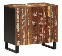 HaoChrymec Mueble Bajo Lavabo de Madera Maciza Reciclada, Diseño Compacto, con Patas de Hierro, Armario Multiusos, Mueble Auxiliar, para Baño y Aseo, Color Mixto, 62 x 33 x 58 cm