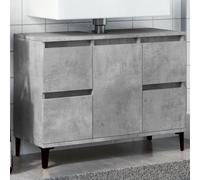 HaoChrymec Mueble Bajo Lavabo de Madera y Metal, Diseño Moderno con Patas Metálicas, Armario Multiusos, Mueble de Baño Auxiliar, para Baño y Lavabo, Color Gris Hormigón, 80 x 33 x 60 cm