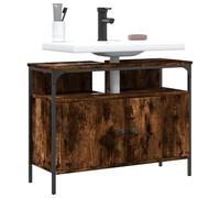 HaoChrymec Mueble Bajo Lavabo de Roble Ahumado, Material Madera y Acero con Recubrimiento en Polvo, Armario Multiusos para Baño, Mueble Auxiliar, 80 x 30 x 60 cm