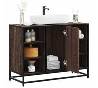 HaoChrymec Mueble Bajo Lavabo Efecto Roble Marrón, Material Madera y Metal, Diseño Industrial, Armario Multiusos, Mueble Baño Auxiliar, Requiere Montaje, para Baño, Cocina y Sala, 80 x 33 x 60 cm