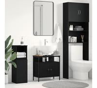 HaoChrymec Mueble Bajo Lavabo Efecto Roble Negro, Material Panel de Madera, con Espacio de Almacenaje, Armario Multiusos, Mueble Baño Auxiliar, para Baño, Dormitorio y Más, 60 x 30 x 60 cm