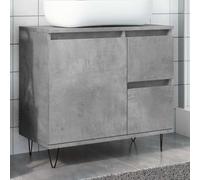 HaoChrymec Mueble Bajo Lavabo Gris Hormigón, Madera de Ingeniería, Diseño Compacto con Patas de Hierro, Mueble de Baño Auxiliar, Armario Multiusos, para Baño y Dormitorio, 65 x 33 x 60 cm