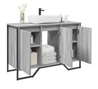 HaoChrymec Mueble Bajo Lavabo Gris Sonoma, Madera, Diseño Compacto, Mueble Baño Auxiliar, Armario Multiusos, Mueble Lavabo, Apto para Baño y Sala de Estar, 91 x 35 x 60 cm