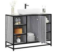 HaoChrymec Mueble Bajo Lavabo Gris Sonoma, Madera y Metal, Estilo Industrial, Armario Multiusos, Amplio Espacio de Almacenaje, para Baño y Hogar, 80 x 33 x 60 cm