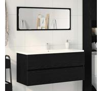 HaoChrymec Mueble Bajo Lavabo, Madera a Base de Material, Diseño Compacto, Armario Baños, Mueble Auxiliar Baño, para Baño y Cocina, Color Roble Negro, 100 x 38.5 x 45 cm