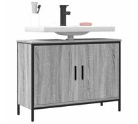 HaoChrymec Mueble Bajo Lavabo, Madera de Ingeniería, Acero con Recubrimiento, Armario Multiusos, Mueble Auxiliar Baño, Diseño Compacto, para Baños, Gris Sonoma, 80x30x60 cm