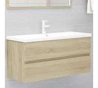 HaoChrymec Mueble Bajo Lavabo, Madera de Ingeniería, Cajón y Diseño Compacto, Armario Multiusos, Apto para Baño, Cocina y Oficina, Color Roble Sonoma, 100 x 38.5 x 45 cm