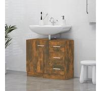 HaoChrymec Mueble Bajo Lavabo, Madera de Ingeniería, Diseño Compacto, Armario de Baño Multiusos, Mueble Auxiliar, para Baño y Aseo, Color Roble Ahumado, 63 x 30 x 54 cm