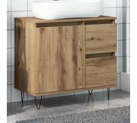HaoChrymec Mueble Bajo Lavabo, Madera de Ingeniería, Diseño Compacto con Patas de Hierro, Armario Baño, Mueble Auxiliar, para Baño y Hogar, Color Roble Artesanal, 65 x 33 x 60 cm