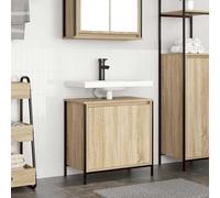 HaoChrymec Mueble Bajo Lavabo, Madera de Ingeniería y Acero, con Patas Ajustables, Almacenaje Versátil, para Baño, Dormitorio y Oficina, Color Roble Sonoma, 60 x 34.5 x 60 cm