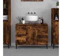 HaoChrymec Mueble Bajo Lavabo, Madera de Ingeniería y Metal, Diseño Moderno, Almacenaje Flexible, para Baño y Lavabo, Color Roble Ahumado, 80 x 33 x 60 cm