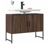 HaoChrymec Mueble Bajo Lavabo, Material Madera y Acero con Recubrimiento en Polvo, Diseño Compacto, Mueble Baño Auxiliar, Armario Baño, Armario Multiusos, Aspecto Roble Marrón, 80x33x60 cm