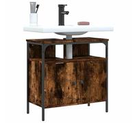 HaoChrymec Mueble Bajo Lavabo, Material Madera y Acero con Recubrimiento en Polvo, Diseño Compacto, Mueble Baño Auxiliar, Armario Baño, Armario Multiusos, Roble Ahumado, 60x30x60 cm