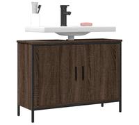 HaoChrymec Mueble Bajo Lavabo, Material Madera y Acero, Diseño Compacto, Mueble Baño Auxiliar, Armario Multiusos, Requiere Montaje, para Baño y Cocina, Color Roble Marrón, 80 x 30 x 60 cm