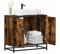 HaoChrymec Mueble Bajo Lavabo Roble Ahumado, Material Madera y Metal, Diseño Industrial, Armario Baño Auxiliar, Mueble Multiusos, para Baño, Cocina y Sala, 65 x 33 x 60 cm
