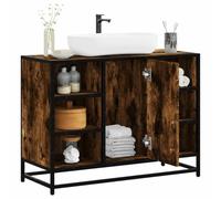 HaoChrymec Mueble Bajo Lavabo Roble Ahumado, Material Madera y Metal, Diseño Retro con Amplio Espacio de Almacenaje, Armario Multiusos, Mueble Baño Auxiliar, para Baño, Cocina y Sala, 80 x 33 x 60 cm