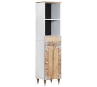 HaoChrymec Mueble de Baño 38 x 33.5 x 160 cm, Mango Natural, Diseño Moderno, Mueble Auxiliar con Cajón y Estante, Armario Multiusos, para Baño, Dormitorio y Vestidor, Lacado Blanco
