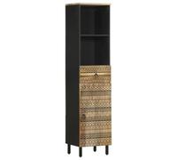 HaoChrymec Mueble de Baño 38x33.5x160 cm, Madera Maciza de Mango, Estilo Retro, 1 Cajón y 1 Compartimento, Armario Multiusos, para Baño, Dormitorio y Oficina, Color Negro