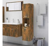HaoChrymec Mueble de Baño Alto, Madera de Ingeniería, 5 Compartimentos y 2 Puertas, Armario Multiusos, Apto para Baño, Oficina y Sala, Color Roble Ahumado, 30 x 30 x 130 cm