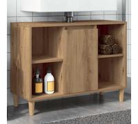 HaoChrymec Mueble de Baño Auxiliar, Madera de Ingeniería, con Puerta y Compartimentos Abiertos, Armario Multiusos, para Baño y Lavabo, Color Roble Artesano, 80 x 33 x 60 cm