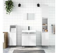 HaoChrymec Mueble de Baño Blanco Alto Brillo, Madera de Ingeniería, Diseño con Patas de Hierro, Armario Multiusos, Mueble Auxiliar de Baño, con Dos Puertas, para Baño y Vestidor, 58 x 33 x 60 cm