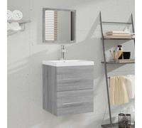 HaoChrymec Mueble de Baño con Espejo, Madera, Diseño Compacto, Ideal para Baño, Dormitorio y Vestidor, Color Gris Sonoma, 41 x 38.5 x 48 cm