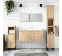 HaoChrymec Mueble de Baño con Espejo, Material Madera de Ingeniería, Diseño Práctico, con Amplio Espacio de Almacenaje, para Baño, Cocina y Sala de Estar, Color Roble Sonoma, 100 x 38.5 x 46 cm