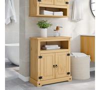HaoChrymec Mueble de Baño Corona, Madera Maciza de Pino, con 2 Puertas, Tiradores Metálicos, Armario Multiusos, para Baño y Dormitorio, Color Madera Natural, 70 x 33 x 80 cm