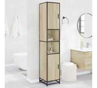 HaoChrymec Mueble de Baño Efecto Roble, Madera y Metal, Armario Baños, Mueble Auxiliar Baño, Cajoneras Baños, para Baño y Otros Espacios, Color Roble, 35 x 37.5 x 188.5 cm