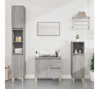 HaoChrymec Mueble de Baño, Madera de Ingeniería y Eucalipto, Diseño Flexible, Cajoneras Baño, Armario Multiusos, Apto para Baño, Salón y Vestidor, Color Gris Sonoma, 65 x 33 x 60 cm