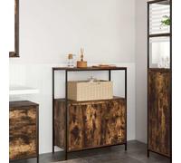 HaoChrymec Mueble de Baño Multiusos con Estantes, Roble Ahumado, Mueble Bajo Lavabo, Armario Auxiliar, para Baño, Oficina y Sala de Estar, 76,5 x 35 x 95 cm