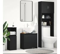 HaoChrymec Mueble de Baño Negro, Madera de Ingeniería, con Compartimento y 2 Puertas, con Tiradores, para Baño y Oficina, 60 x 33 x 61 cm