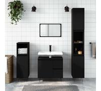 HaoChrymec Mueble de Baño Negro, Madera de Ingeniería y Hierro, Diseño Compacto con 2 Cajones y 1 Compartimento, Armario Baños, Mueble Auxiliar Baño, para Baño y Oficina, 65x33x60 cm