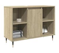 HaoChrymec Mueble de Baño Roble Sonoma, Material Madera de Ingeniería, 4 Compartimentos, con Puerta Práctica, Armario Baño, Mueble Auxiliar, para Baño y Aseo, Color Roble Sonoma, 80 x 33 x 60 cm