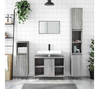 HaoChrymec Mueble de Baño Sonoma Gris, Madera de Ingeniería y Hierro, con Compartimentos Abiertos y Puerta, Apto para Baño y Entrada, 80 x 33 x 60 cm