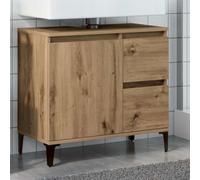 HaoChrymec Mueble de Lavabo Artisan con Cajones, Madera de Ingeniería y Metal, Diseño Funcional, Armario Baño, Mueble Bajo Lavabo, para Baño y Vestidor, Color Roble Artesanal, 65 x 33 x 60 cm
