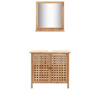 HaoChrymec Mueble de Lavabo con Espejo, Madera Maciza de Nogal, Diseño Natural, con Estante, Mueble Baño Auxiliar, Armario Multiusos, Ideal para Baño y Vestidor, Color Natural, 66 x 29 x 62 cm