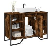 HaoChrymec Mueble de Lavabo Roble Ahumado, Material Madera, Diseño Compacto, Armario Baño, Mueble Bajo Lavabo, Mueble Baño Auxiliar, para Baño y Dormitorio, 91 x 35 x 60 cm