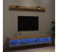 HaoChrymec Mueble de Pared de Madera con 5 Piezas e Iluminación LED, Diseño Moderno y Gran Almacenamiento, Adecuado para Salón y Oficina, Color Roble Sonoma, Armarios y Estantes Conjuntos